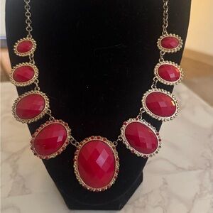 Red Statement Oval Necklace - Women Jewelry